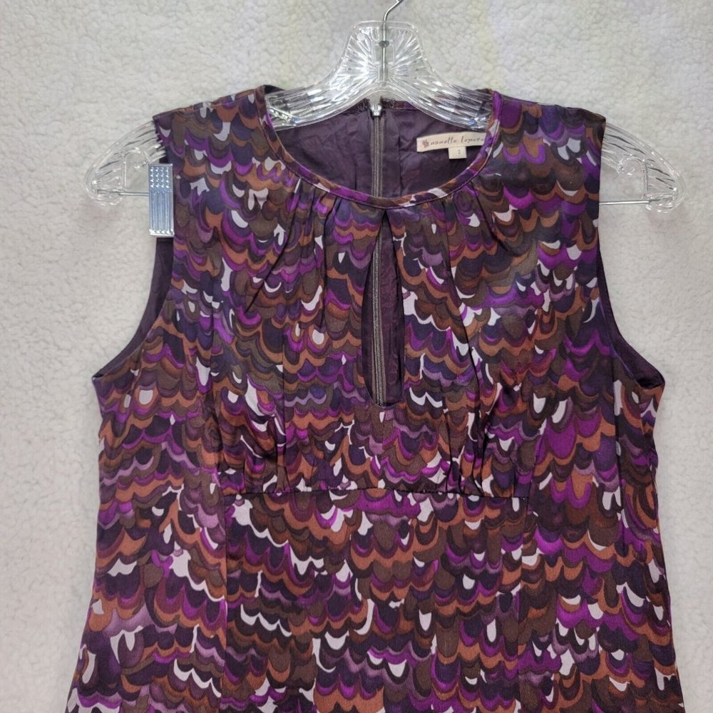 Nanette Lepore Purple Silk Multicolor Polka Dot Key Hole Abstract Style Shift - Picture 3 of 12